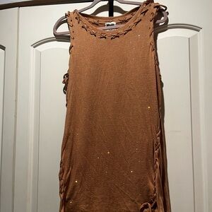Vocal Tan Tank Top with Studded Details